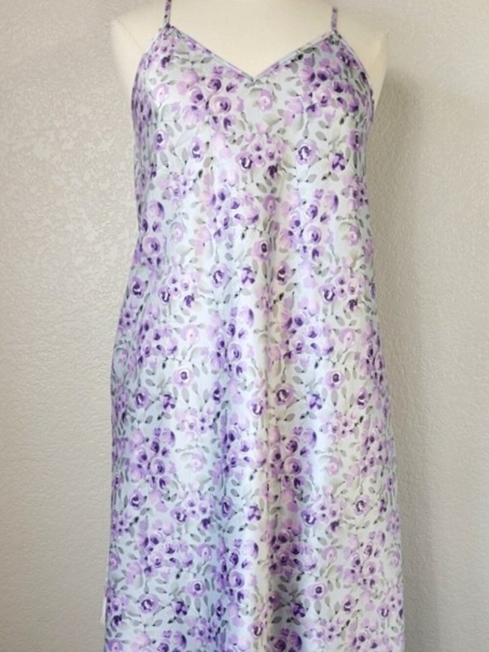 Cabernet Large Midi Chemise Fairy Satin Purple Gray Florals Side Seam Pockets